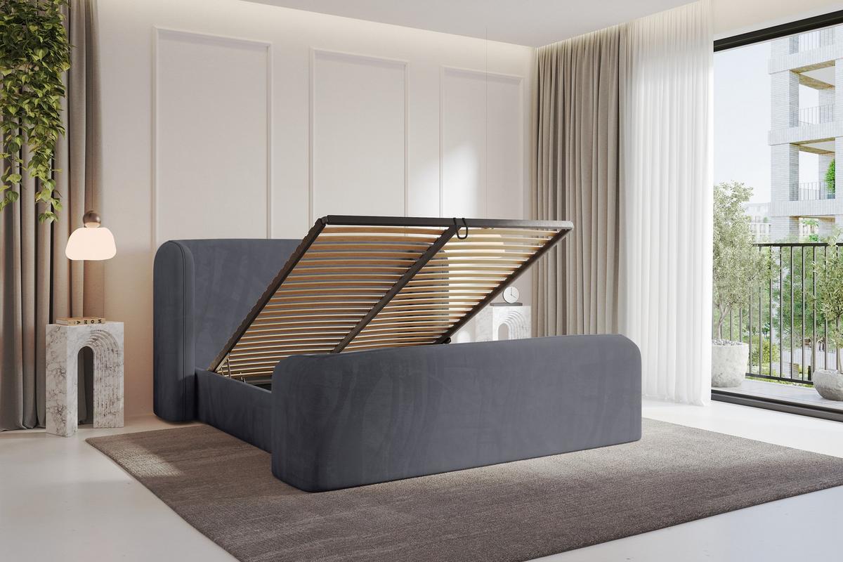 POLSTERBETT mit Bettkasten, Fußteil und Lattenrost, Bett mit Matratze H3/H4 - ESTI-Z 140x200 Dunkelgrau - Dunkelgrau, Holzwerkstoff/Textil (140/200cm) - ALTDECOR