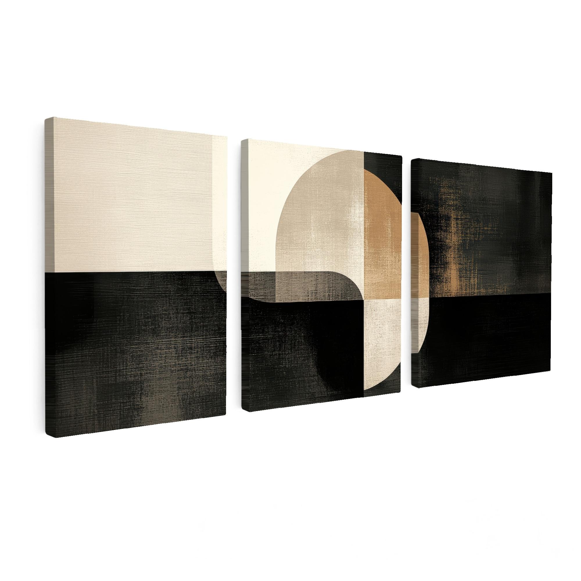 LEINWANDBILD 3er Set Formen - Abstrakt - Gold 180x80 cm - Schwarz, Textil (180/80cm) - MuchoWow