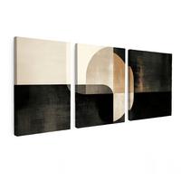 LEINWANDBILD 3er Set Formen - Abstrakt - Gold 180x80 cm - Schwarz, Textil (180/80cm) - MuchoWow