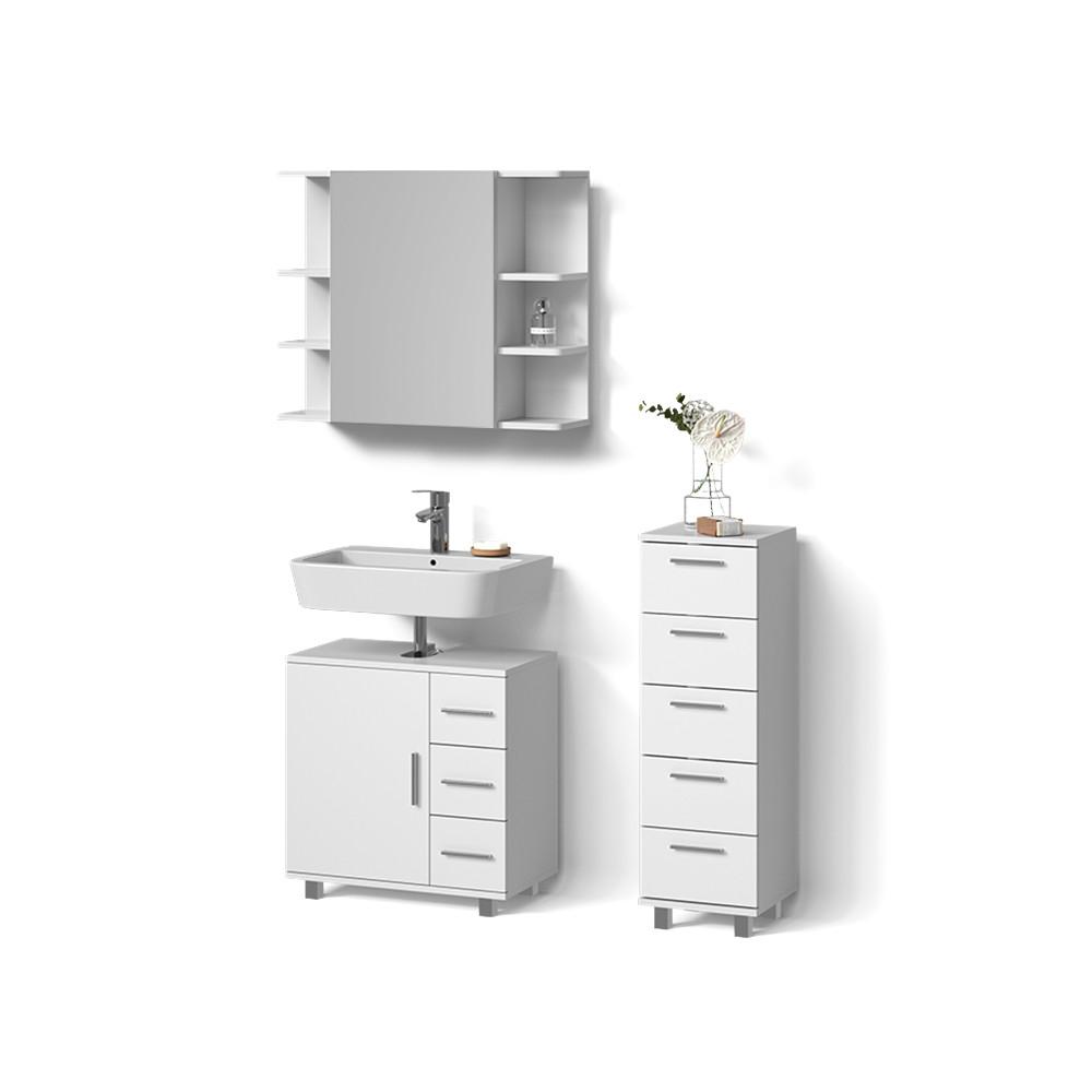BADMÖBEL-SET Eisak Weiß 3 Teile, mit Midischrank - Weiß, Holzwerkstoff (60/60/33cm) - Livinity®