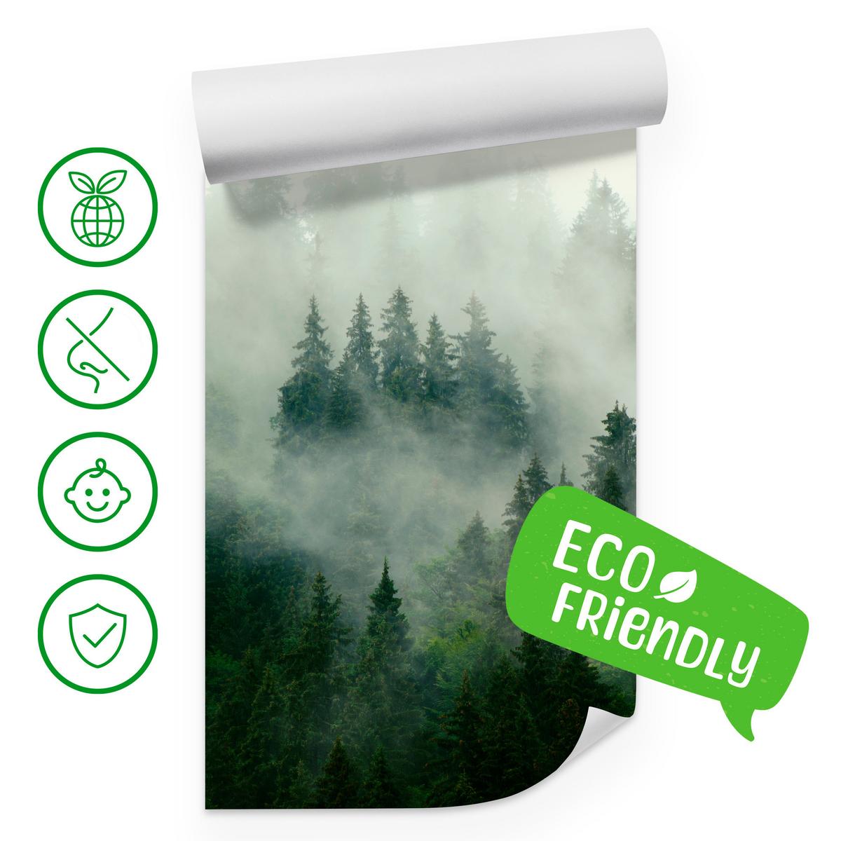 FOTOTAPETE Wald im Nebel Natur Landschaft 3D 200x140 - Grau/Grün, Papier (200/140cm) - Muralo