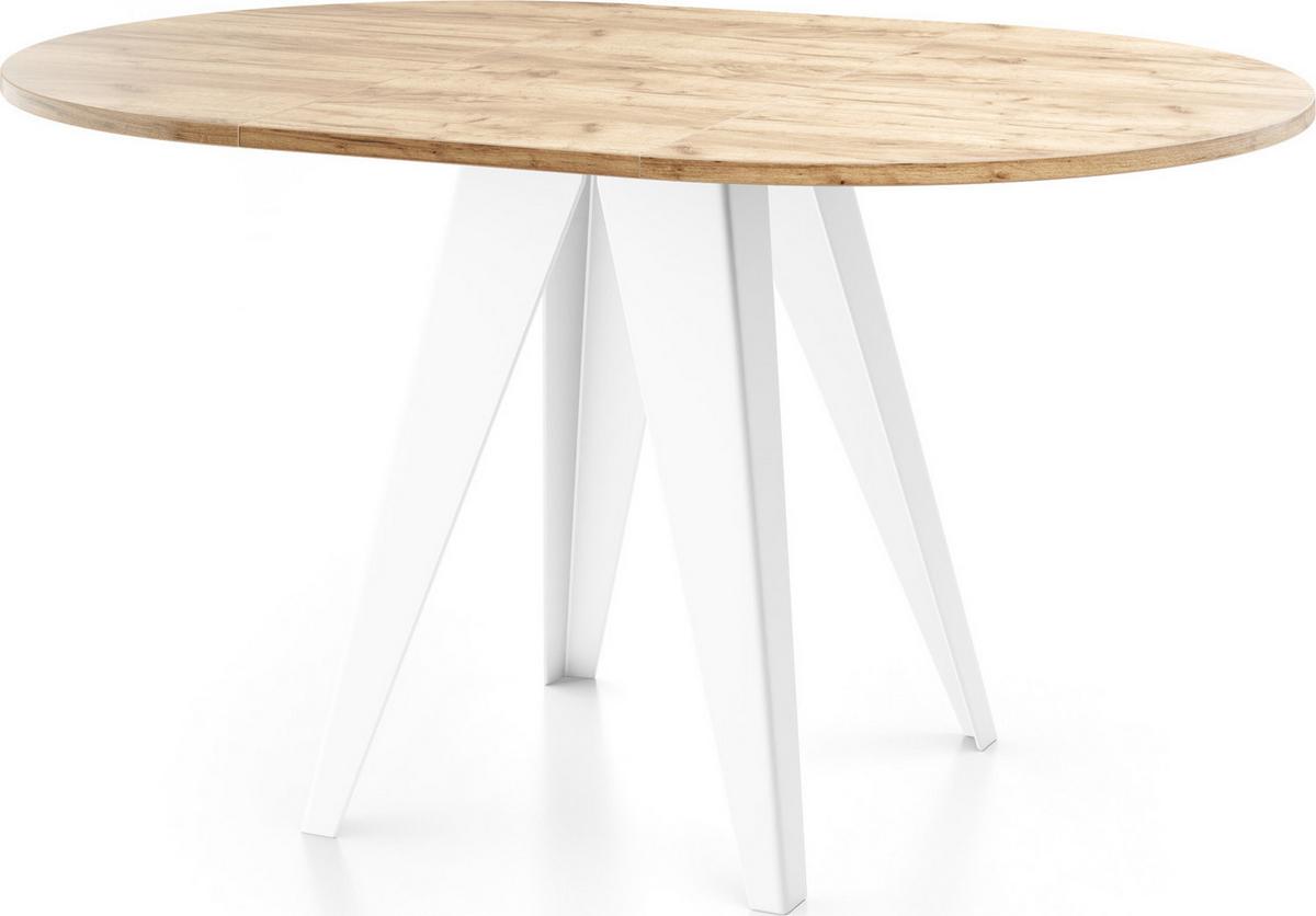 ESSTISCH Griffin runder ausziehbarer, Craft Eiche 100-140/100/76 cm - Eiche Wotan/Weiß, Holzwerkstoff/Metall (100/140/76cm) - WFL GROUP