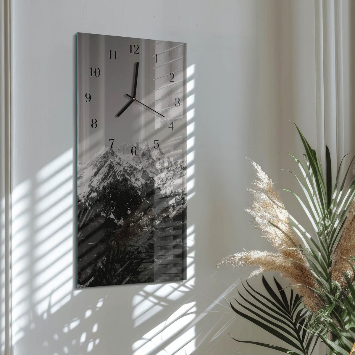 WANDUHR aus Glas 30x60 cm - Gebirge - Grau, Glas (30/60/0.4cm) - TULUP