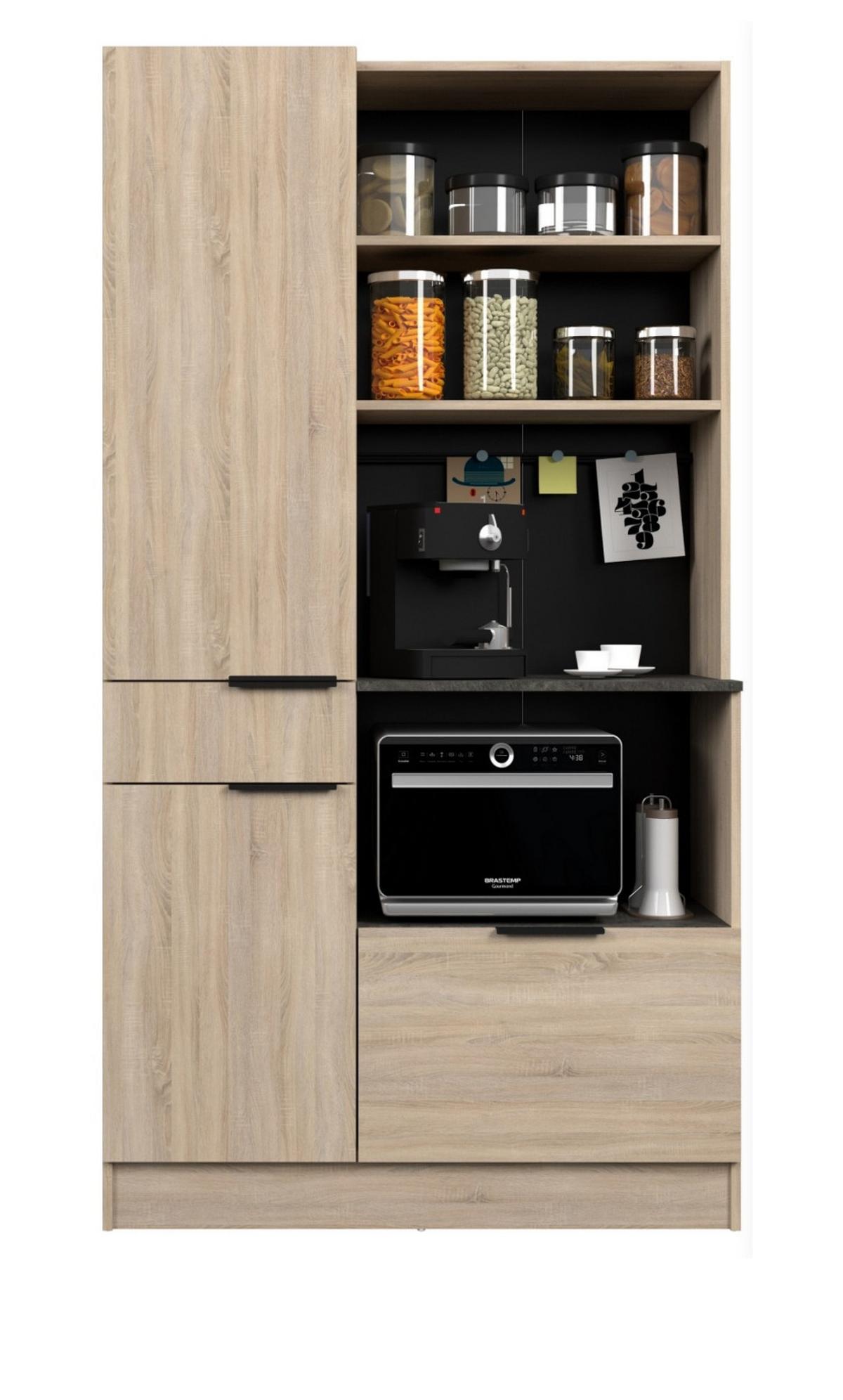 BUFFET Küche Eiche, grau 100 cm Küchenschrank mit viel Stauraum - Eichefarben/Schwarz, Holzwerkstoff/Metall (100/186/45cm) - Parisot Meuble