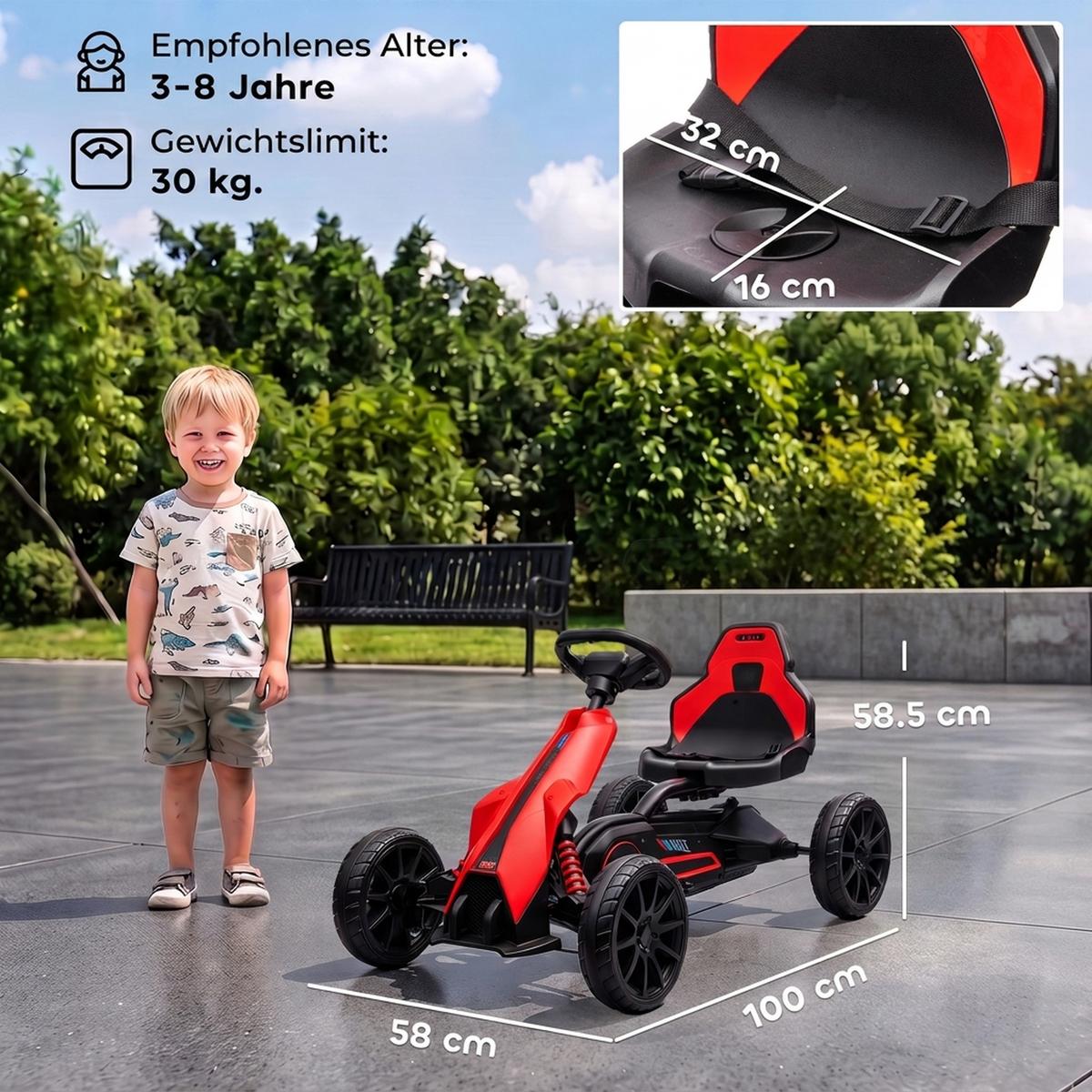 KINDER-ELEKTRO-GOKART Kunststoff Metall Rot - Rot, Kunststoff (100/58/58.5cm) - HOMCOM