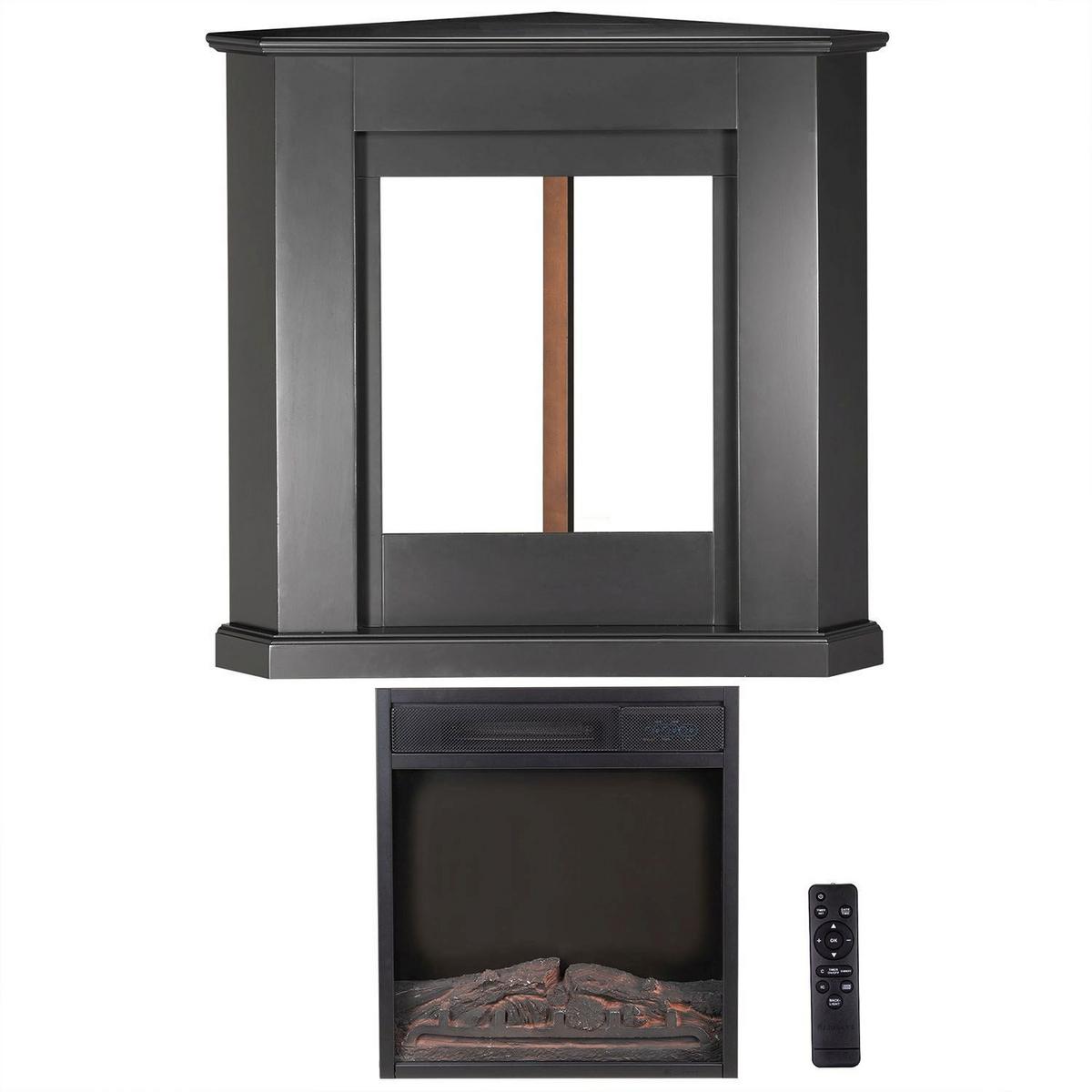 ELEKTROKAMIN 2000W dreieckig schwarz mit Flammeneffekt - Schwarz, Holz (96/93/57cm) - Juskys