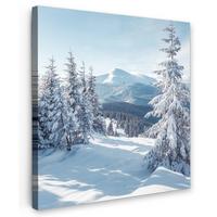 LEINWANDBILD Winterlandschaft - Natur - Berge - Bäume - Schnee Deko Groß 90x90 cm - Hellblau, Textil (90/90cm) - MuchoWow