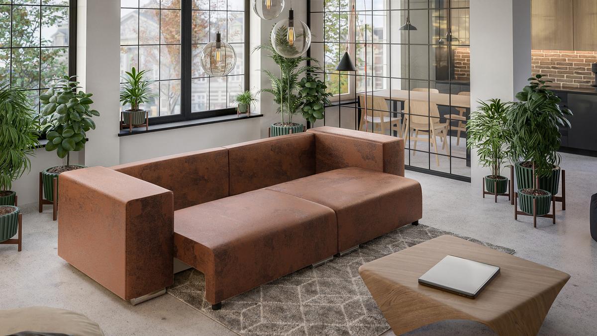 BIGSOFA Rico Braun Microfaser Vintageoptik - Schwarz/Braun, Kunststoff/Textil (290/80/110cm) - S-Style