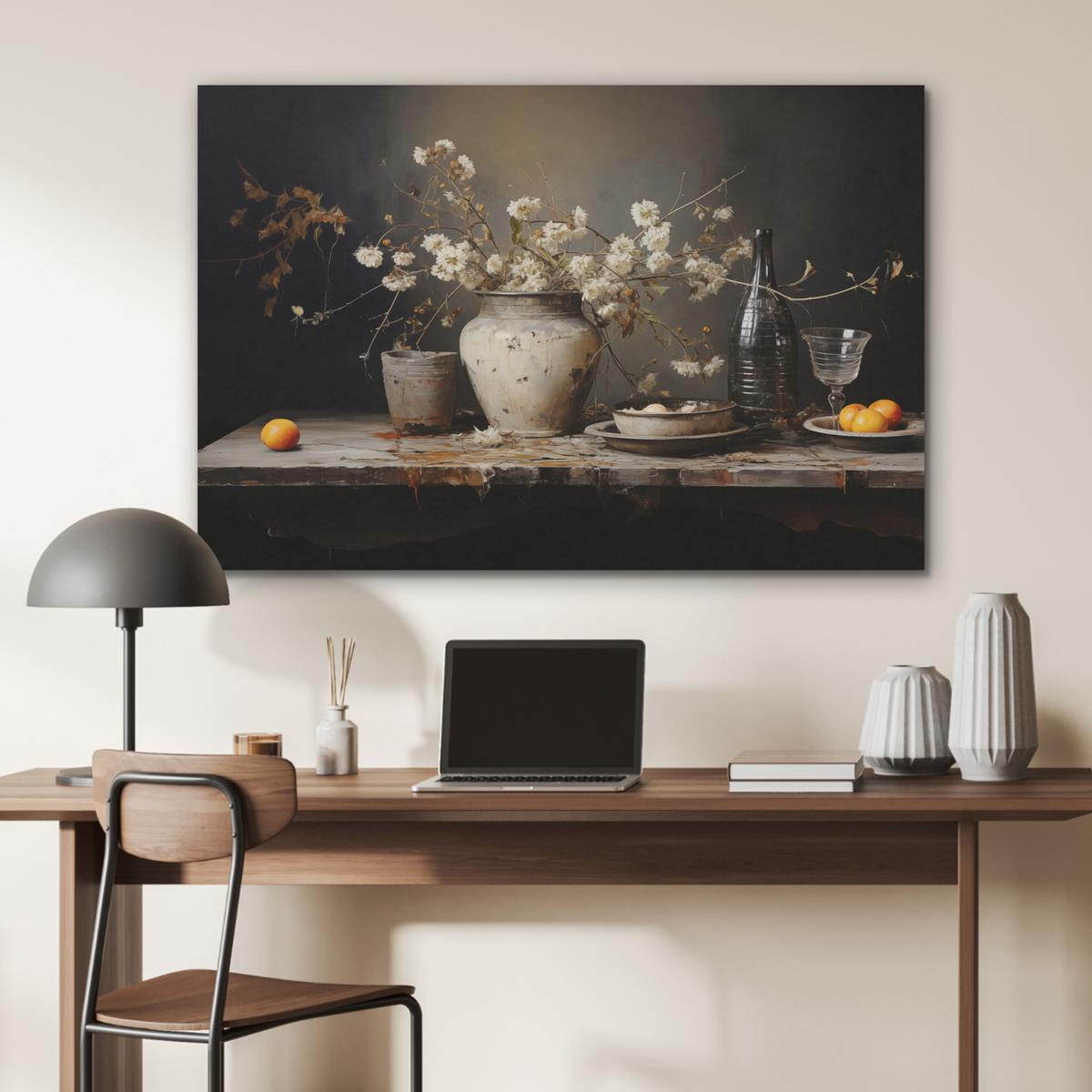 AKUSTIKBILD Stilleben - Blumen - Blumenstrauß - Vase - Wein Wandbild Wohnzimmer 100x70 cm - Schwarz, Kunststoff (100/70/0.9cm) - MuchoWow