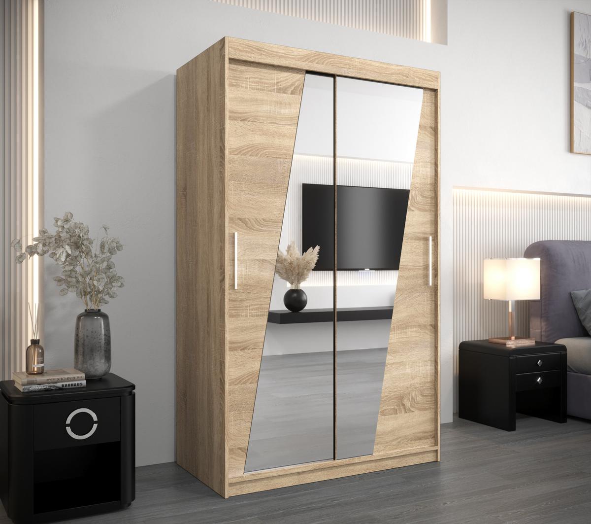 SCHWEBETÜRENSCHRANK 200/120/62 2-türig - Silberfarben/Sonoma Eiche, Holz/Kunststoff (120/200/62cm) - MÖBEL KRYSPOL