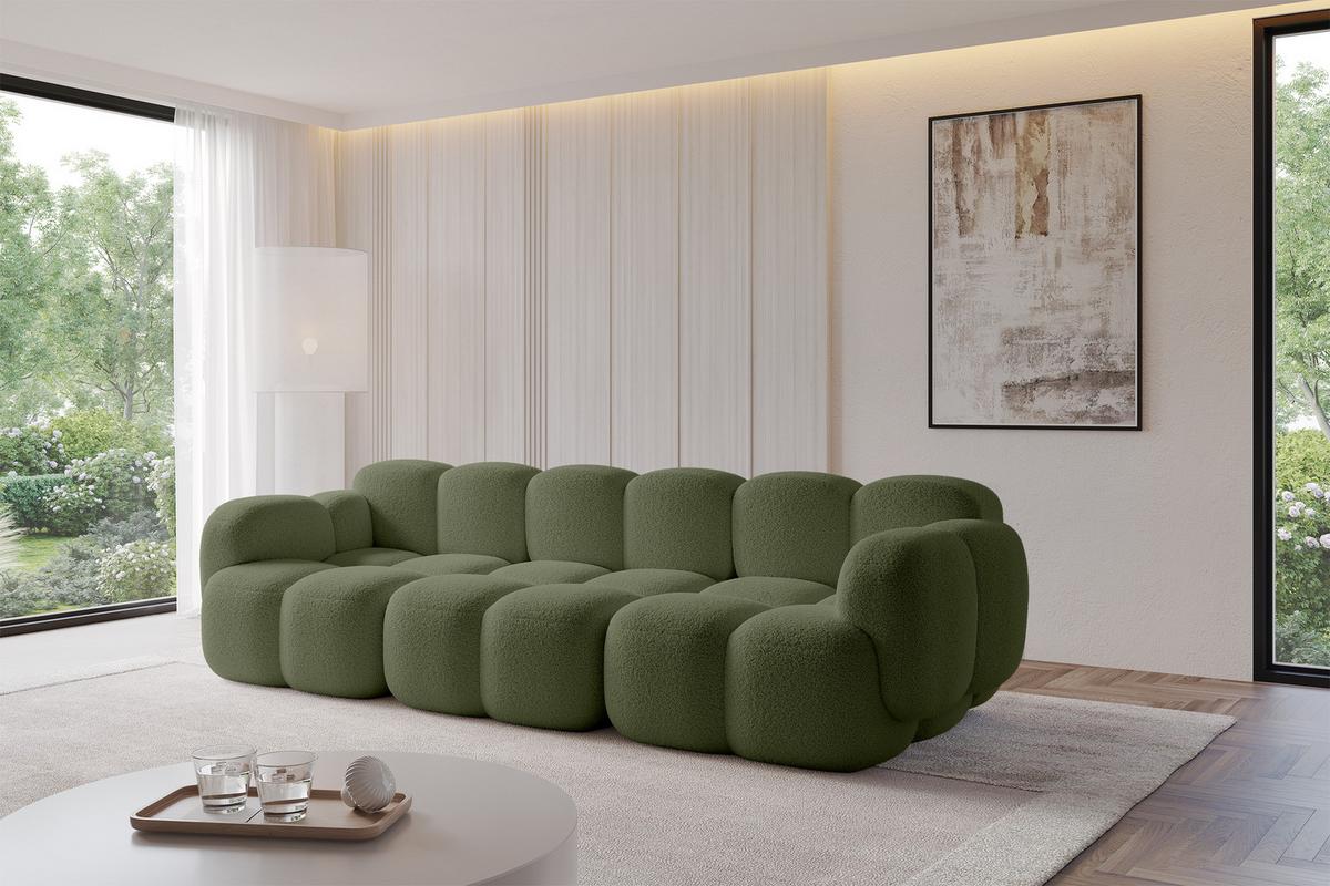 3-SITZER modulares Sofa Miko-S2 300x118x75 cm Grün Bouclé - Smaragdgrün/Schwarz, Holzwerkstoff/Kunststoff (300/75/118cm) - ALTDECOR