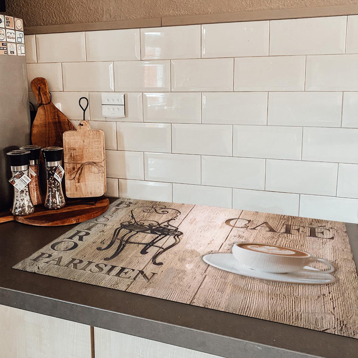 HERDABDECKPLATTE Bistro Parisien - Café - Kaffee - Jahrgang Induktionsschutz 81.6x52.7 cm - Cappuccino, Kunststoff (81.6/52.7/0.2cm) - MuchoWow