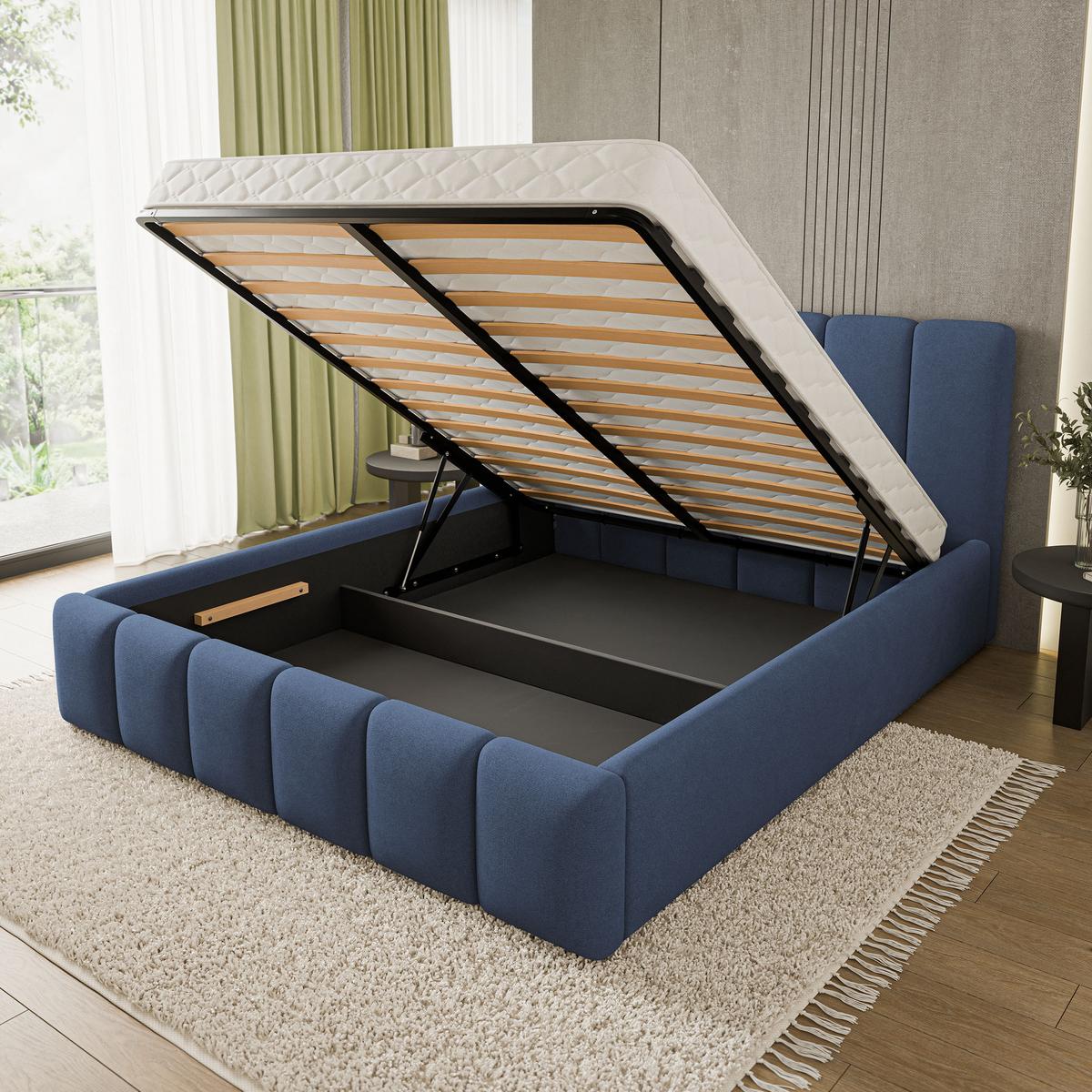 POLSTERBETT ATTORA SR 200x200 cm mit Bettkästen - Blau - Blau, Holz (200/200cm) - MASSENO