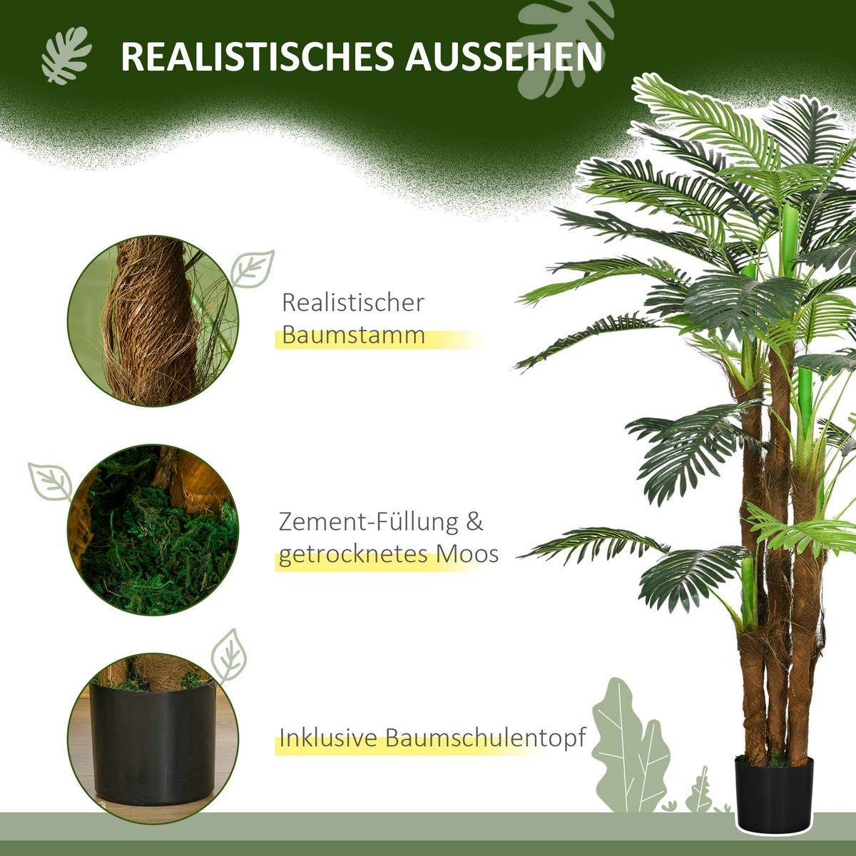 KÜNSTLICHE Pflanzen, Kunst Palme, 160 cm Kunstpflanze mit 36 Zweige Grün - Grün, Kunststoff (160cm) - HOMCOM