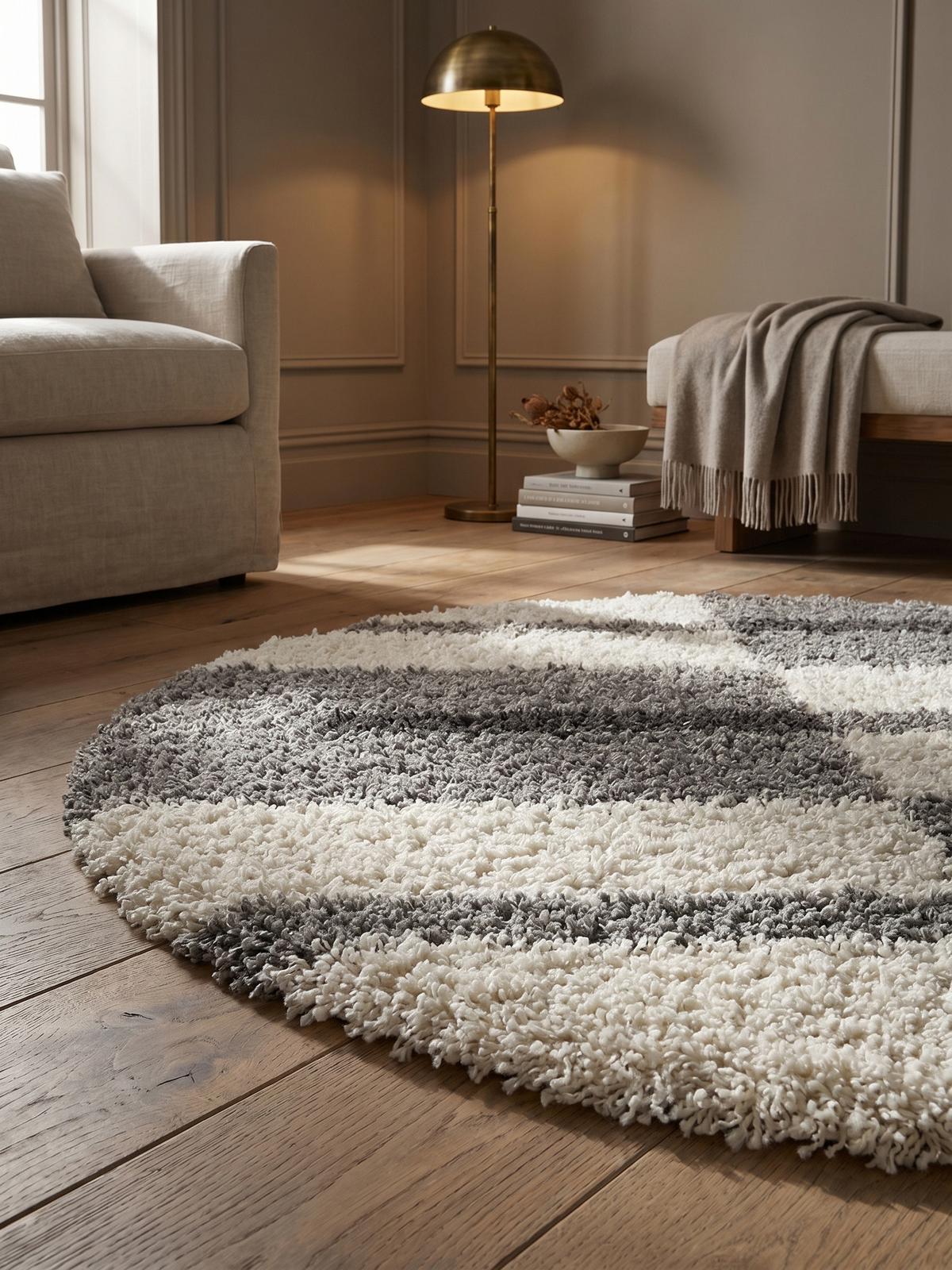 HOCHFLORTEPPICH WERFEN, kariert, Hellgrau, Ø 120 cm - Grau, Textil (120/120cm) - KADIMA DESIGN