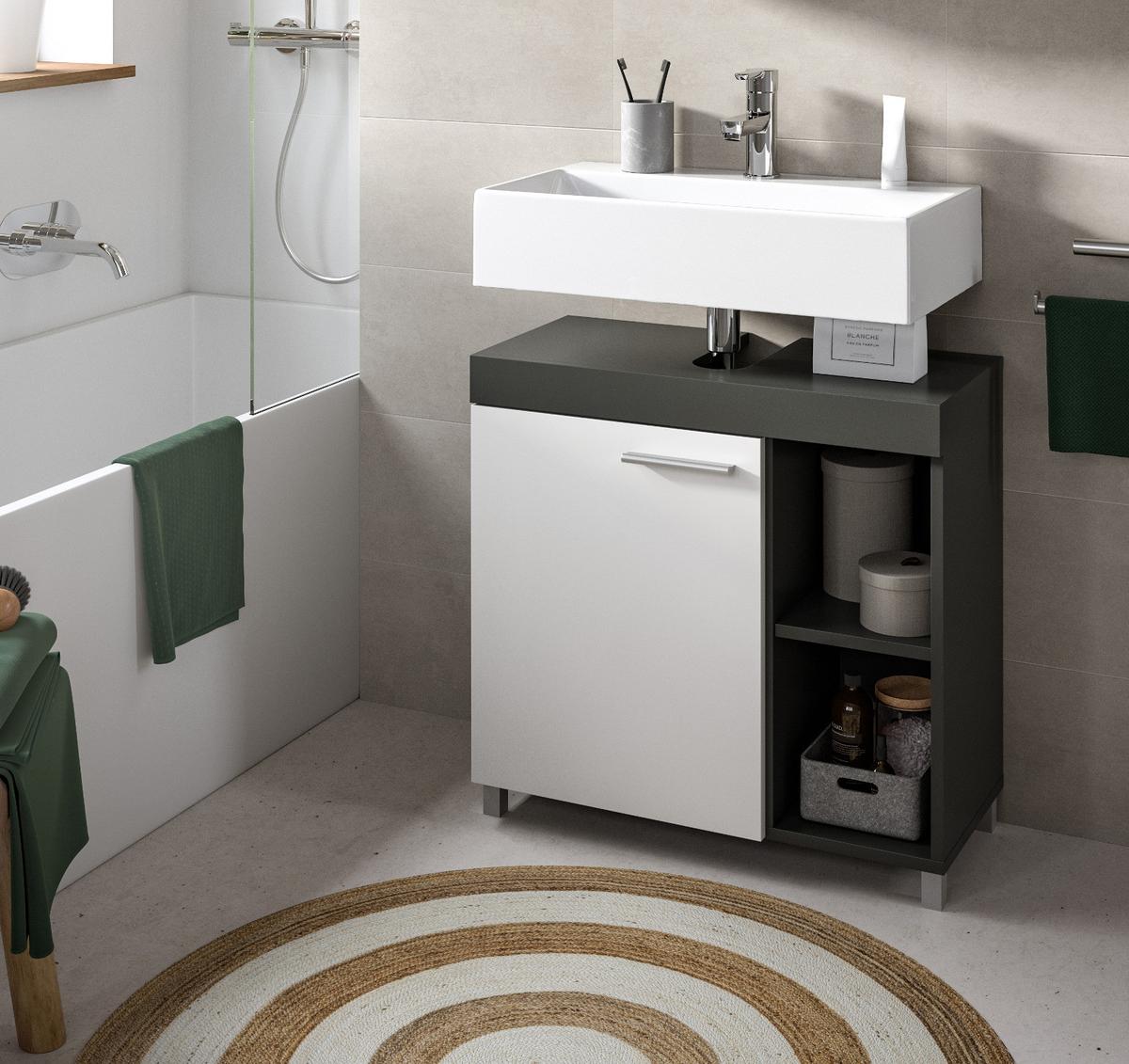 WASCHBECKENUNTERSCHRANK grau, weiß 65 cm, Unterschrank 1-türig - Silberfarben/Weiß, Holzwerkstoff/Kunststoff (65/63/31cm) - Inn.Furn