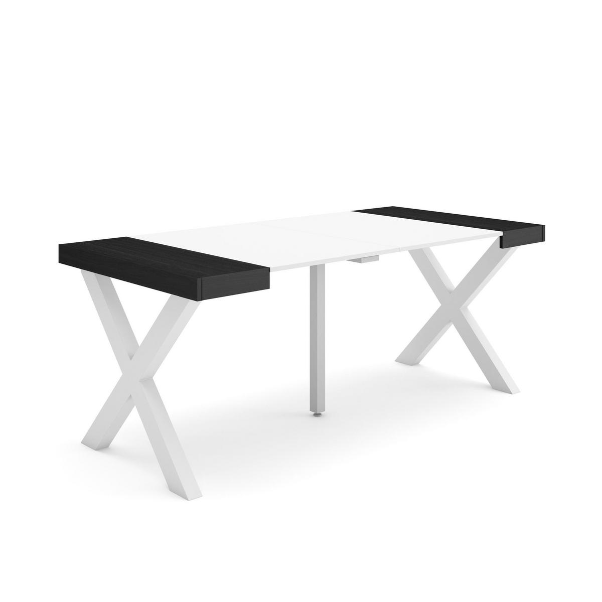KONSOLENTISCH ausziehbar 58 bis 180cm, für 8 Gäste, weiß schwarz, 90/58/73cm - Multicolor/Schwarz, Holzwerkstoff (90/180/73cm) - Skraut Home