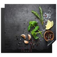 HERDABDECKPLATTE Limette - Kräuter - Gewürze - Grün - Grau - Beton Ceranfeldabdeckung 59x52 cm - Grün, Kunststoff (59/52/0.2cm) - MuchoWow