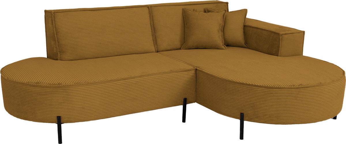 ECKSOFA Hana Loft 3-Sitzer Ecke Rechts, Cordstoff Chenille, Senf 241/80/168 cm - Gelb/Schwarz, Textil/Metall (241/168cm) - WFL GROUP