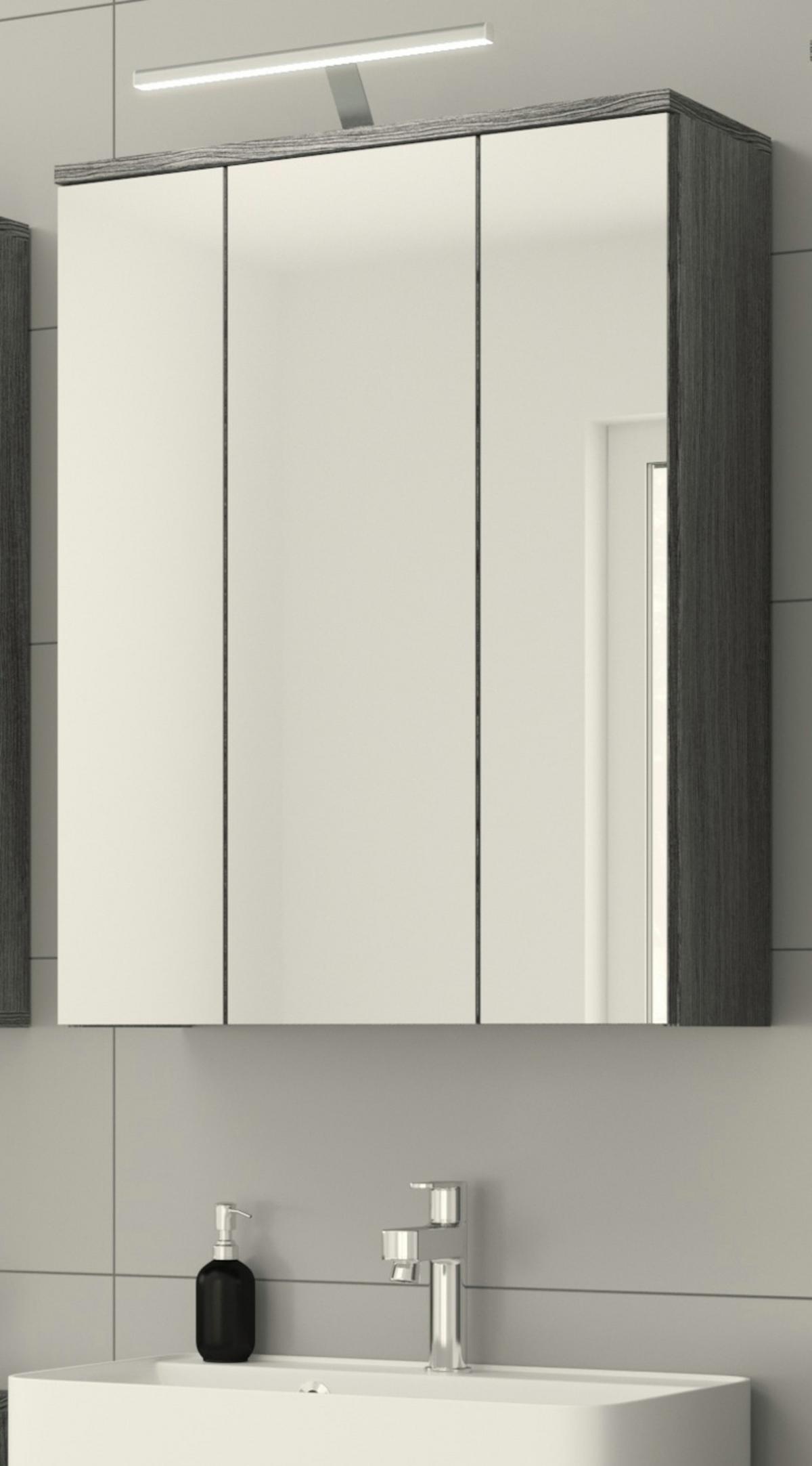 SPIEGELSCHRANK grau Rauchsilber 60 cm, Badschrank 3-türig - Grau, Glas/Holzwerkstoff (60/77/21cm) - Inn.Furn