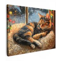 LEINWANDBILD Katze - Weihnachten - Winter - Tier Wandbild 40x30 cm - Bernsteinfarben, Textil (40/30cm) - MuchoWow