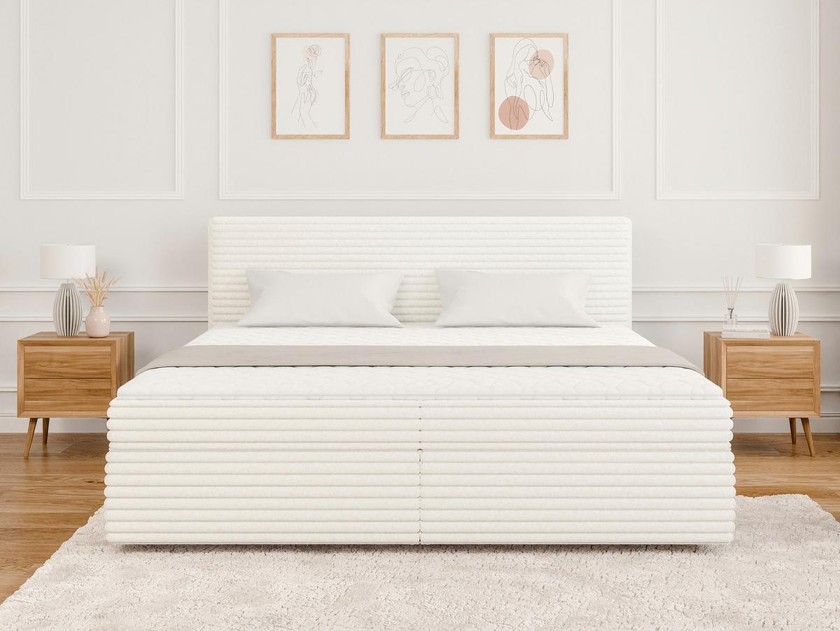 BOXBETT Roma 200/200 cm Hellbeige Plüschcord - Beige/Schwarz, Holz/Kunststoff (200/200cm) - S-Style Möbel