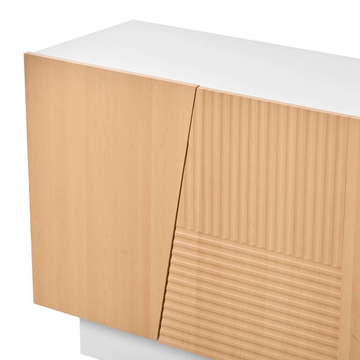 SIDEBOARD 160cm Weiß & Naturholzoptik mit 4 Türen & Geometrischen Rillen - Naturfarben, Holzwerkstoff (160/72/40.5cm) - Urban Meuble