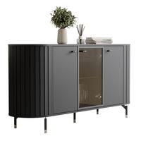KOMMODE dreitürig, Schwarz mit LED-Beleuchtung - Schwarz, Holzwerkstoff (150/81/40cm) - Idohome