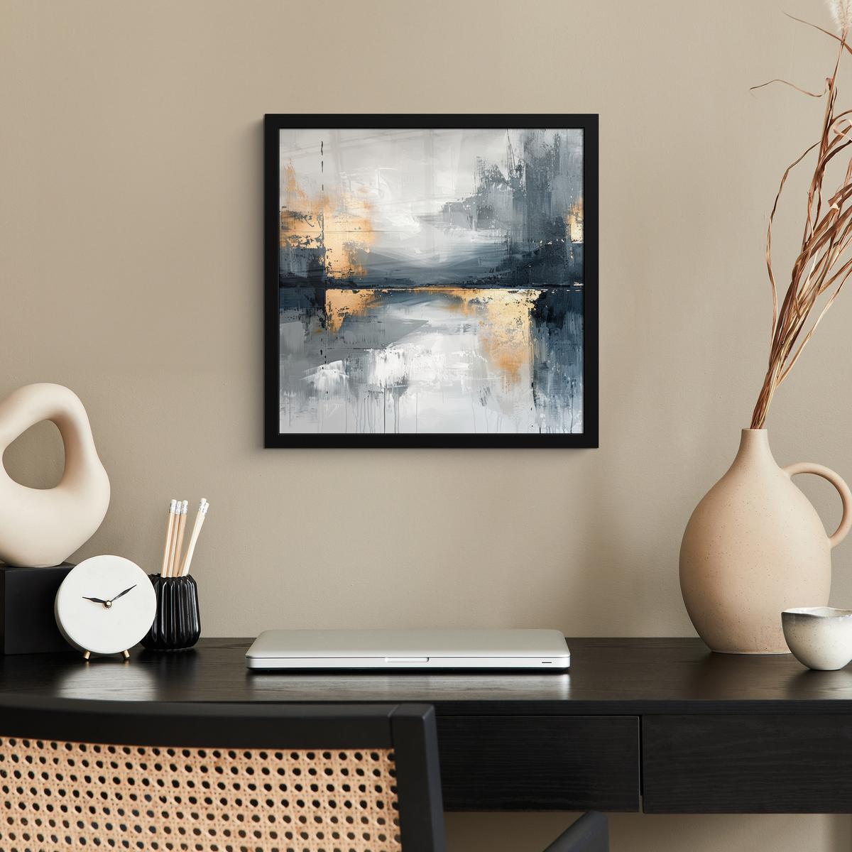 POSTER MIT RAHMENGERAHMTES BILD Kunst - Grau - Gold - Abstrakt 40x40 cm - Dunkelgrau, Papier (40/40cm) - MuchoWow