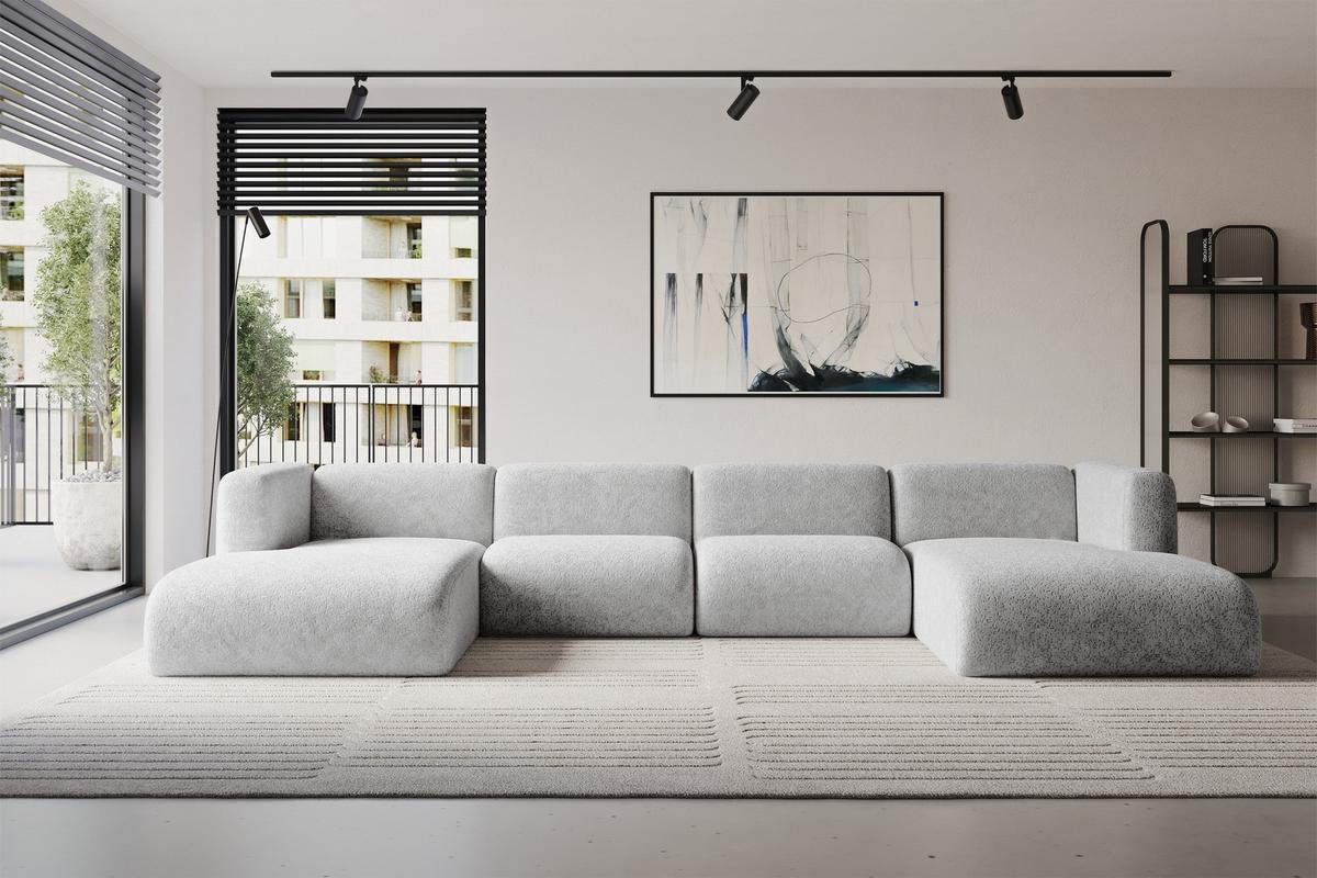 WOHNLANDSCHAFT MIRA-U2 408x179x70 Grau Velours - Schwarz/Grau, Holzwerkstoff/Kunststoff (408/70/179cm) - ALTDECOR