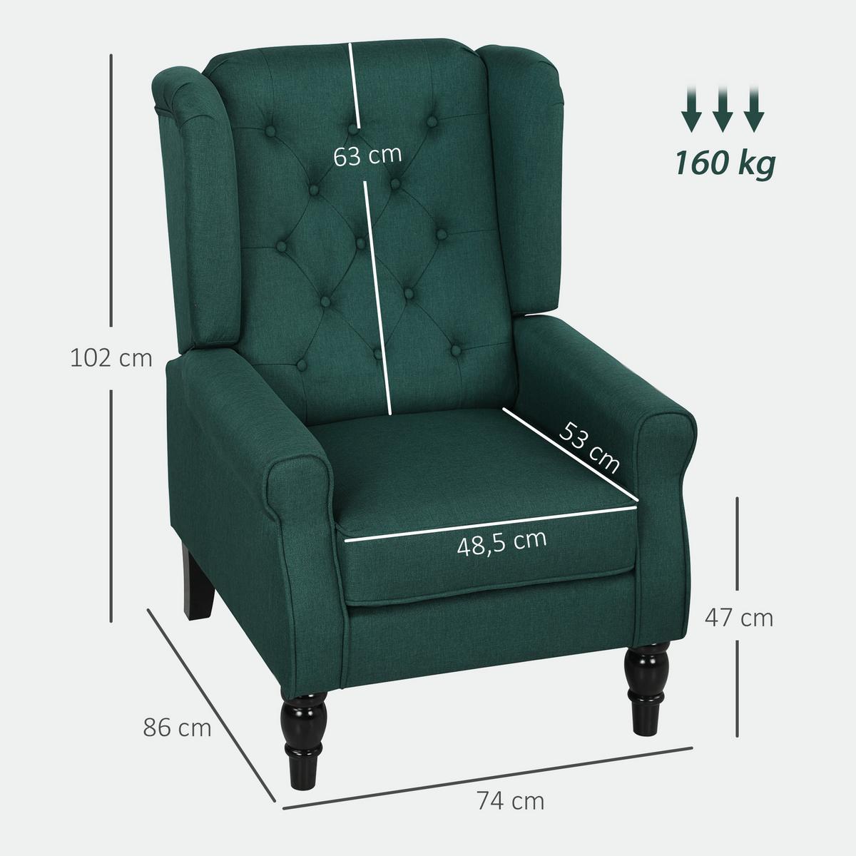EINZELSESSEL Polyester Holz Dunkelgrün - Dunkelgrün/Schwarz, Holz/Textil (74/102/86cm) - HOMCOM