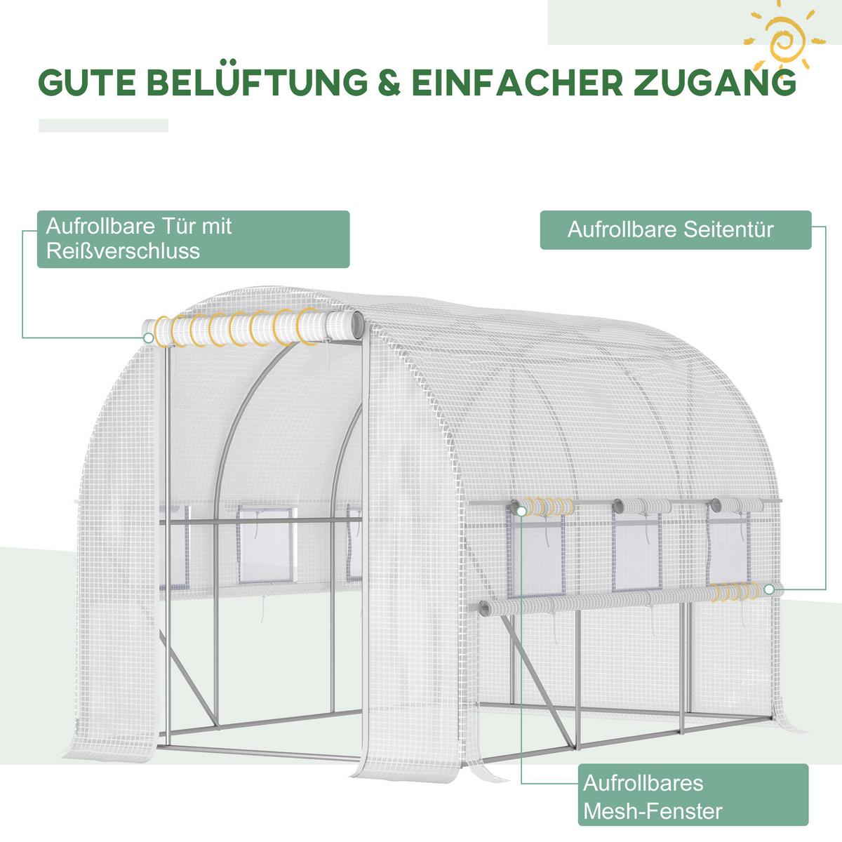 FOLIENGEWÄCHSHAUS, Weiß, Verzinkter Stahl, PE - Weiß, Kunststoff (200/200/295cm) - Outsunny