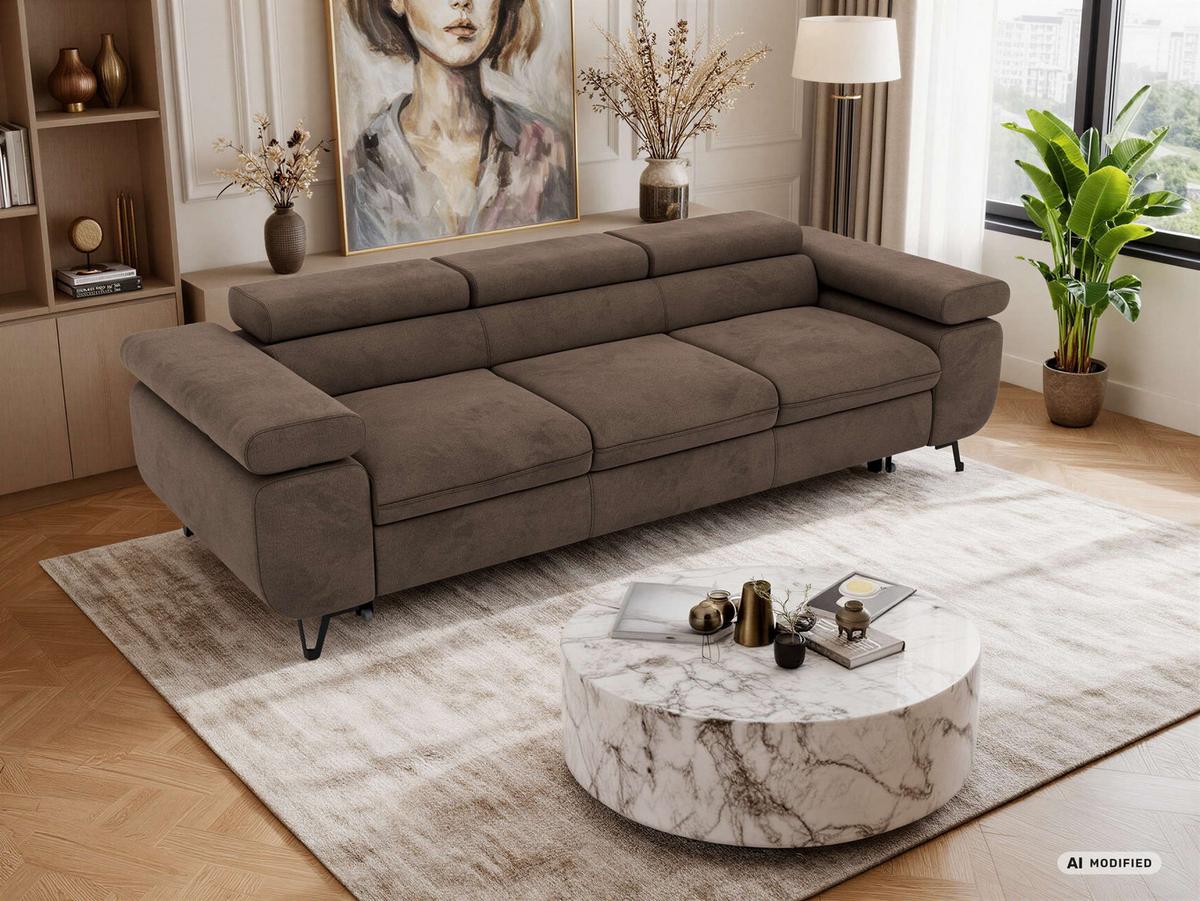 3-SITZER SOFA PETER mit Schlaffunktion - Braun Velvet - Schwarz/Braun, Textil/Metall (262/76/99cm) - MKS