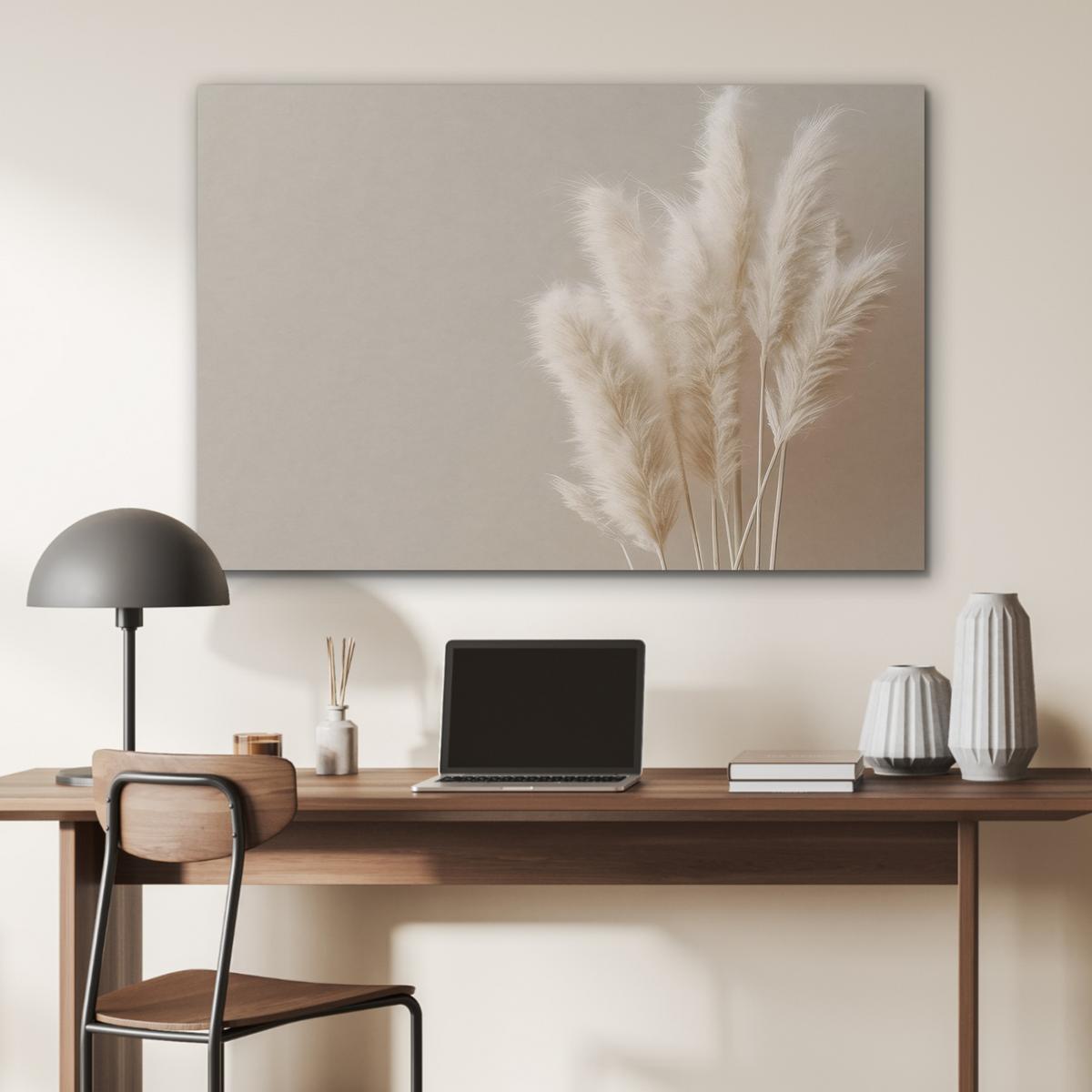 AKUSTIKBILD Pampasgras - Federn - Pastell - Weiß Wandbild Wohnzimmer 100x70 cm - Naturfarben, Kunststoff (100/70/0.9cm) - MuchoWow