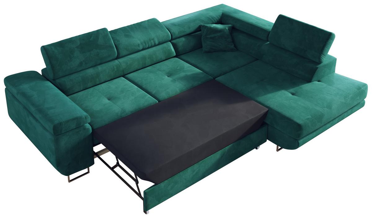 ECKSOFA GUSTAW L Dunkelgrün Velvet Links Seite - Dunkelgrün/Silberfarben, Textil/Metall (205/275cm) - MKS