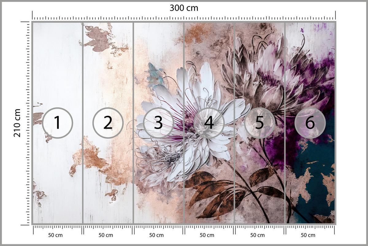 FOTOTAPETE für Wohnzimmer Blumen Blätter Abstraktion 300x210 - Beige/Violett, Papier (300/210cm) - Muralo