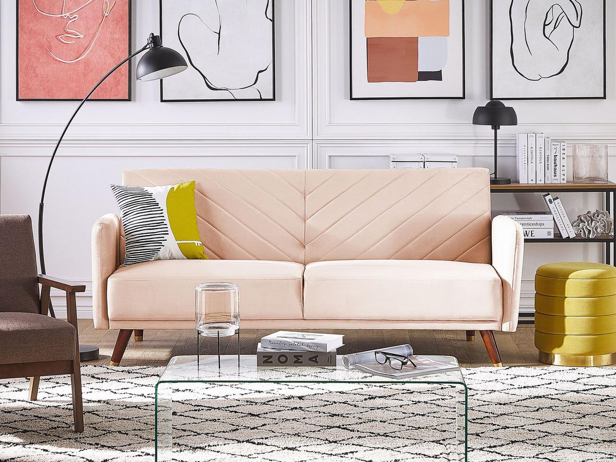 3-SITZER-SCHLAFSOFA Samtstoff Beige Senja - Beige, Textil (200/87/95cm) - Beliani