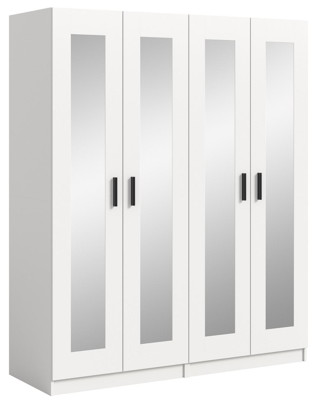 KLEIDERSCHRANK in weiß 160 x 194 cm skandinavisch, Drehtürenschrank 4-türig mit Spiegel - Schwarz/Weiß, Glas/Holzwerkstoff (160/194/56cm) - Inn.Furn