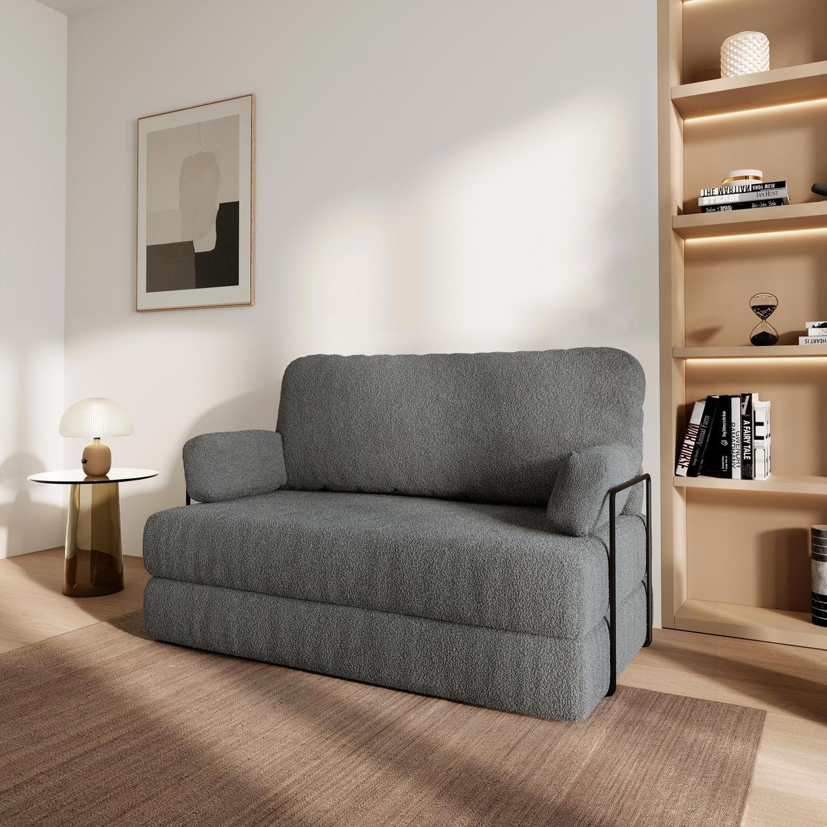 BETTSOFA KESTE aus Schaumstoff Bucle-Stoff Grau Schlaffunktion - Grau, Textil (140/86/60cm) - MASSENO
