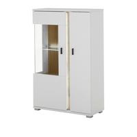 VITRINE weiß matt, Eiche Wotan 80 x 125 cm, Highboard inklusive Frontbeleuchtung - Eiche Wotan/Silberfarben, Glas/Holzwerkstoff (80/125/35cm) - Furn.Design