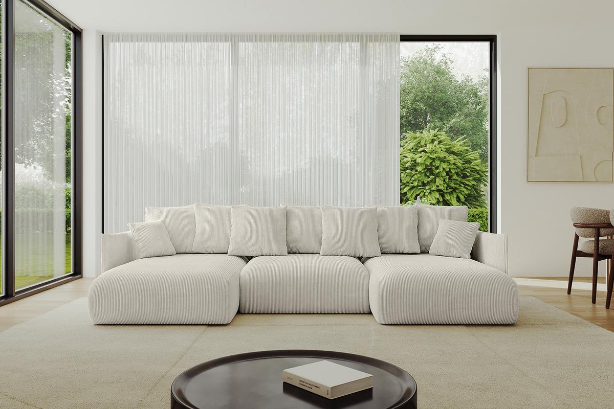 WOHNLANDSCHAFT mit Schlaffunktion und Bettkasten ONESK-U 317x177x72 Creme Cord - Ecru/Creme, Holzwerkstoff/Kunststoff (317/72/177cm) - ALTDECOR
