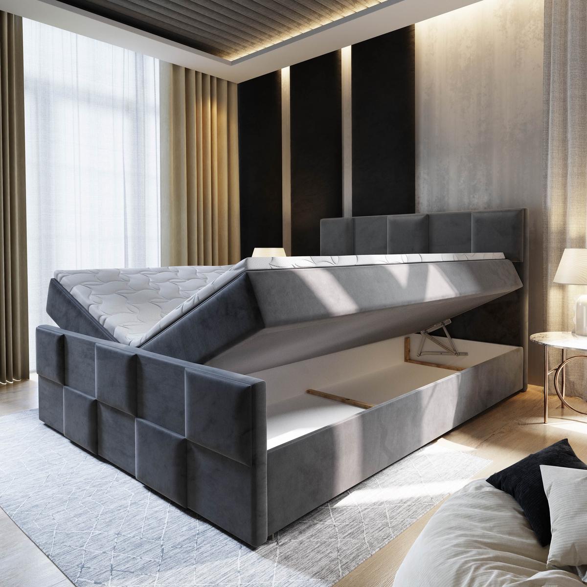 BOXBETT MONA 140x200 cm mit Matratze und Topper - Hellgrau - Hellgrau, Holz (140/200cm) - MASSENO