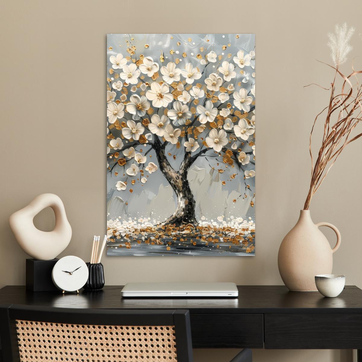 POSTER Baum - Blumen - Weiß - Natur - Kunst Wanddeko 40x60 cm - Weiß, Papier (40/60/0.1cm) - MuchoWow