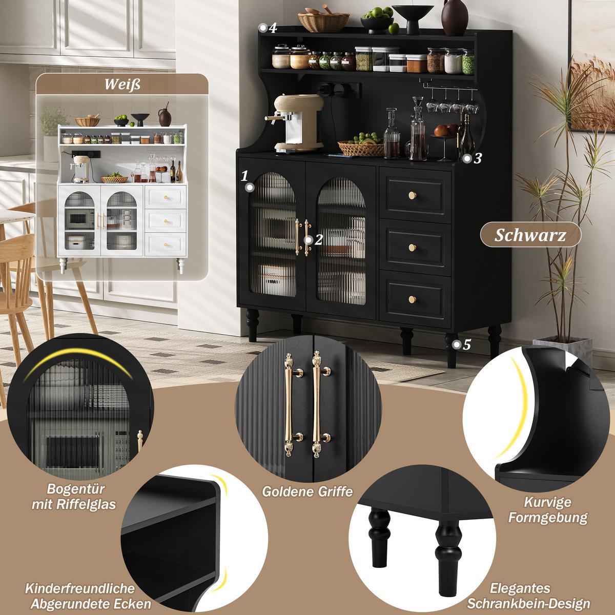 SIDEBOARD in Schwarz mit Steckdose - Schwarz, Holzwerkstoff (120/139/40cm) - Urban Meuble