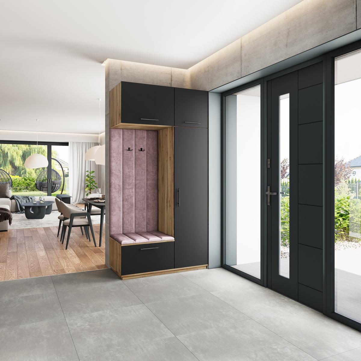 GARDEROBENSCHRANK REMA 120/240/60 cm Modern Garderobe-Set Eiche Wotan - Eiche Wotan/Lila, Holzwerkstoff (120/240/60cm) - MASSENO