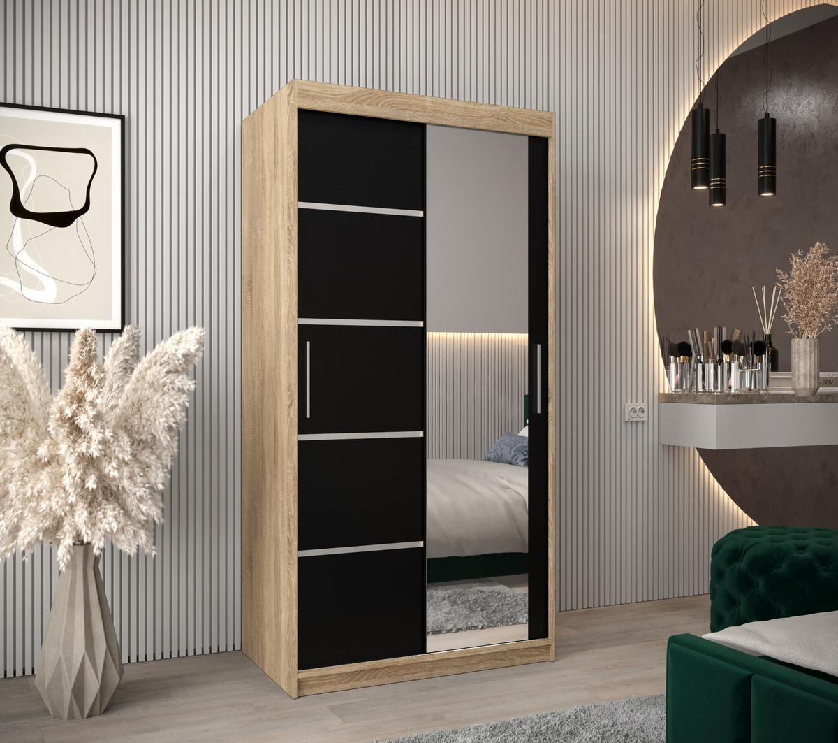 SCHWEBETÜRENSCHRANK 200/100/62 2-türig - Silberfarben/Schwarz, Holz/Kunststoff (100/200/62cm) - MÖBEL KRYSPOL