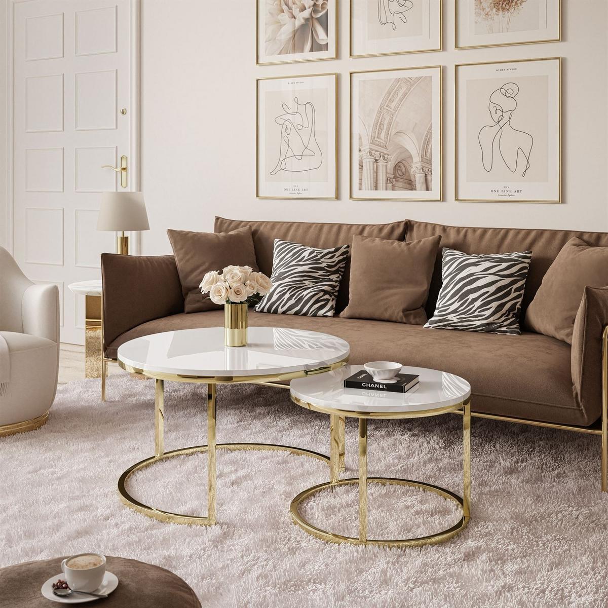 COUCHTISCH CIRI 2-in-1 CHROME gold - Goldfarben/Weiß, Holzwerkstoff (70/70/48cm) - Lookway