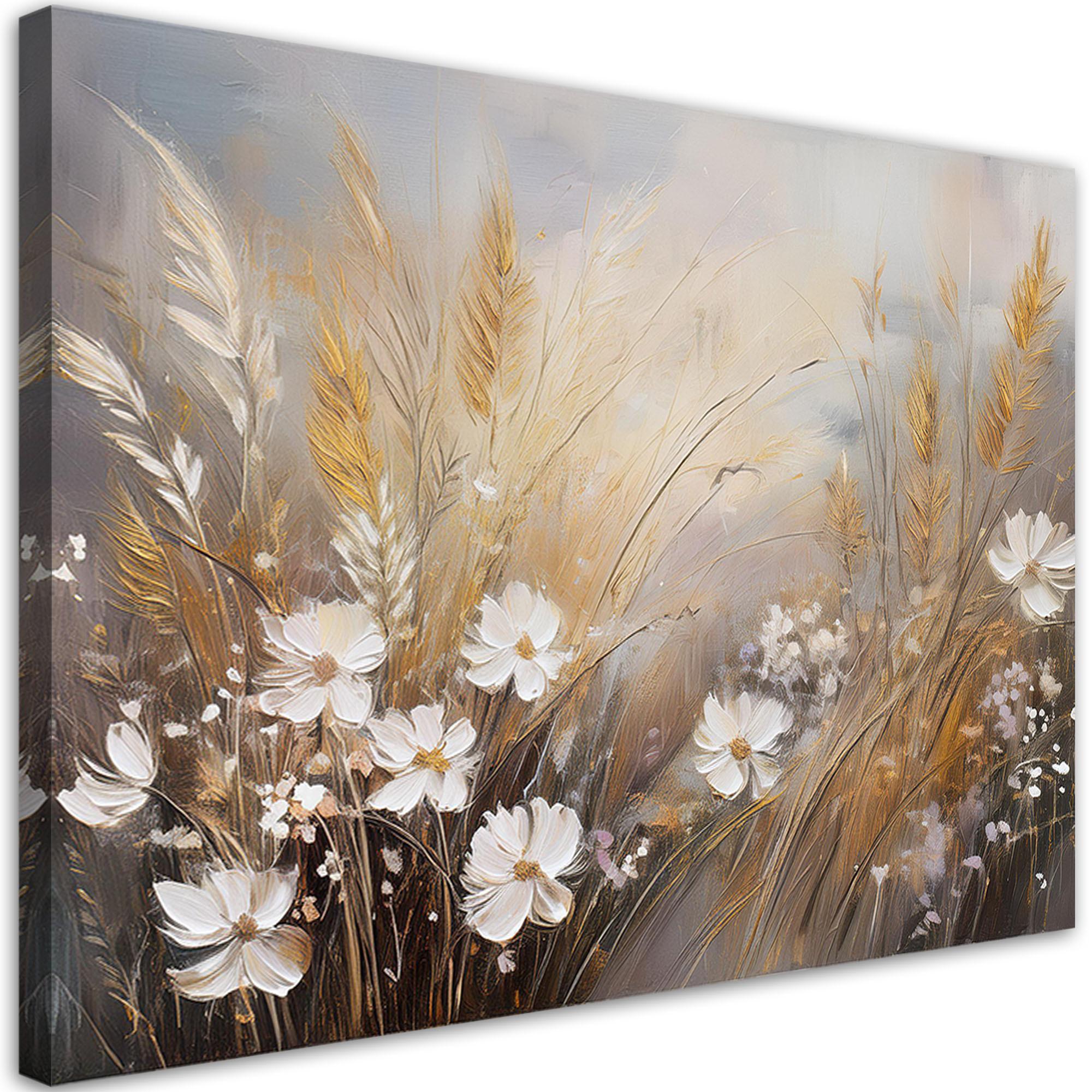 WANDBILD boho beige grasfeldblumen - Grau, Textil (60/40cm) - Feeby