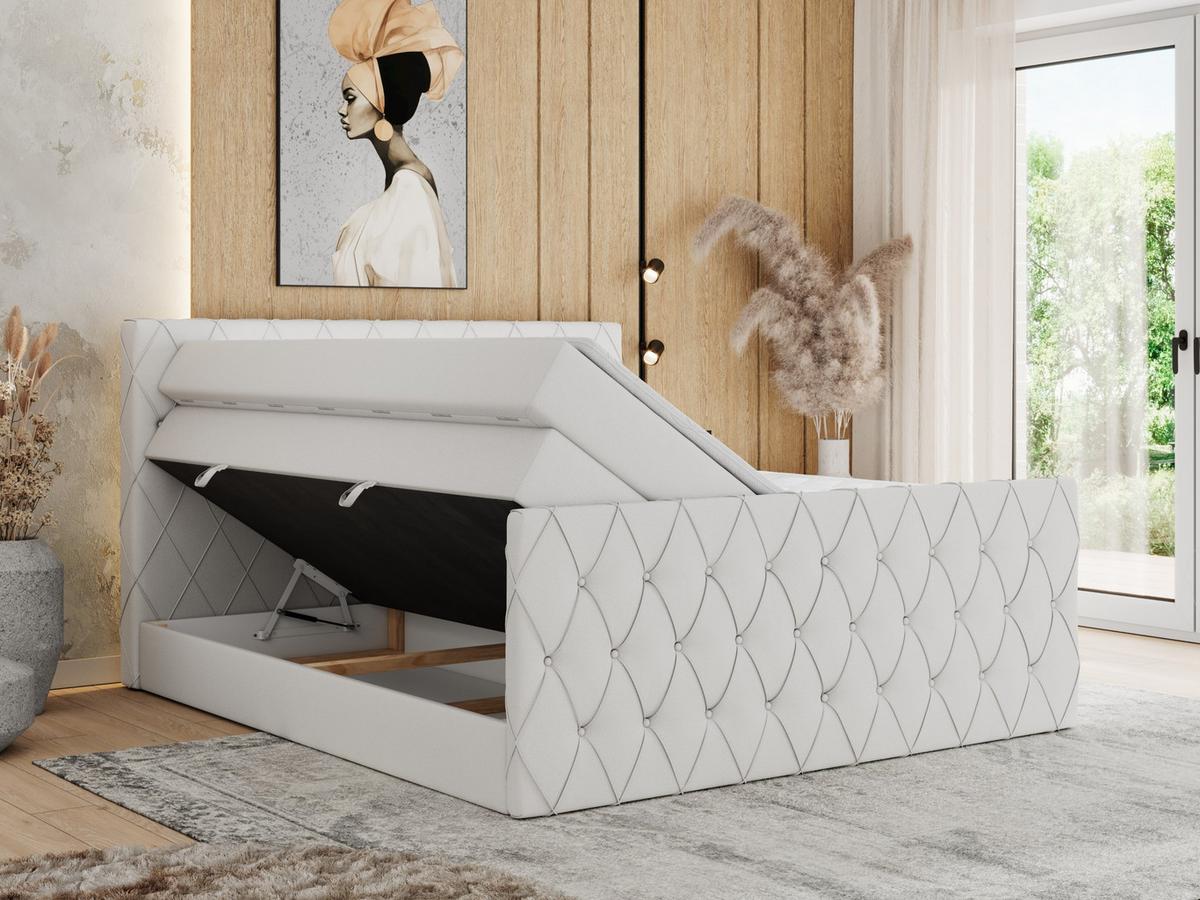 BOXSPRINGBETT MIREN KING DUO 200/200 Weiß Kunstleder - H3 - Weiß, Holz/Textil (200/200cm) - MKS