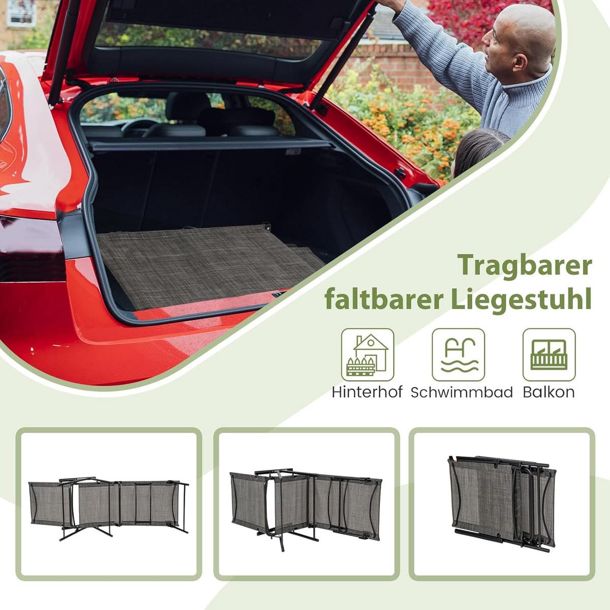 SONNENLIEGE Braun(2er-Set) - Braun, Metall (189/65/64cm) - COSTWAY